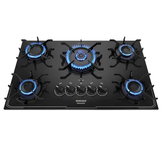 Fogão Cooktop 5 Bocas Gás Itamaster Itatiaia 127/220v Tripla Chama Trempe Ferro Aço e Mesa de Vidro