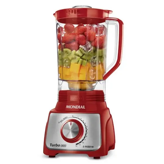 Liquidificador Mondial Turbo 3L com 12 Velocidades Autolimpeza 1100W Vermelho/Inox 127V - L-1100 RI