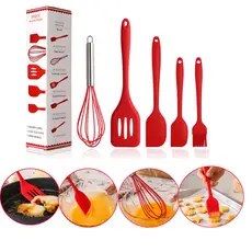 Kit 5 Peças Utensílios de Cozinha Silicone Colher Espátula Fue Espátula Pequena Pincel