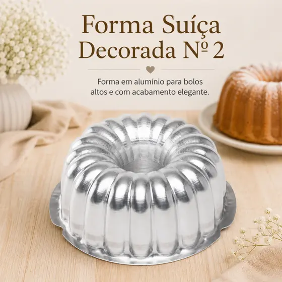 Forma Suíça Decorada Nº2 G Caparroz Alumínio 22x9cm para Bolos Tortas Pudins e Sobremesas