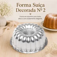 Forma Suíça Decorada Nº2 G Caparroz Alumínio 22x9cm para Bolos Tortas Pudins e Sobremesas