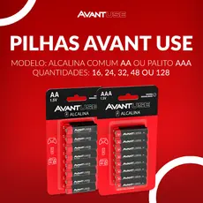 Kit Pilhas Alcalinas AA AAA 1,5V Avant Use 16 a 128 Unidades Alta Durabilidade para Controles e Eletrônicos