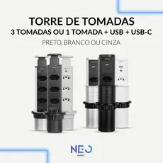 Torre 3 Tomadas ou 1 Tomada + USB + Tipo C Embutir Retrátil Elevor Para Bancada Neo Avant