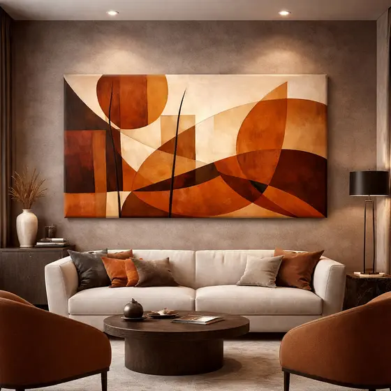 Quadro Decorativo Pintura Abstrato Terracota Neutro Clean Formas Geométricas Luxuoso MDF Grande