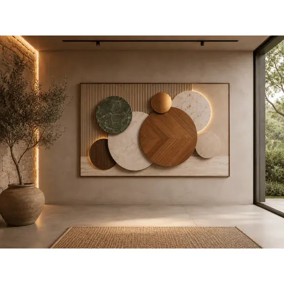 Quadro Decorativo Abstrato Geométrico Minimalista Tons Amadeirados e Mármore Clean Luxo Terracota