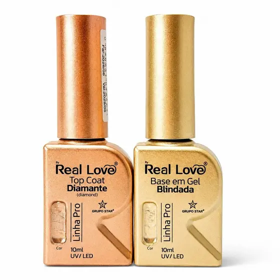 Top Coat Diamante + Base em Gel Blindado 10ml- Real Love