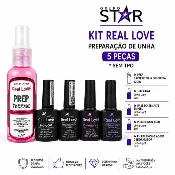 kit Preparação de Unha Completo 5 Peças - Real Love