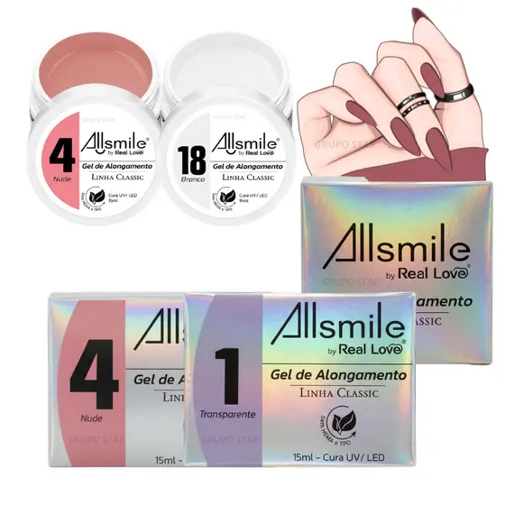 Kit C/2 Gel Alongamento Construtor Unhas AllSmile - Real Love