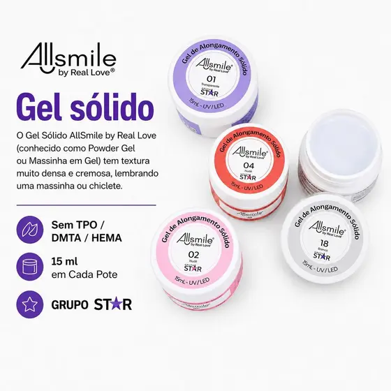 Gel Solido Molde F1 Alongamento Arte 3D AllSmile - Real Love