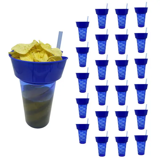24 Copos Acrílico 700ml Com Porta Petisco 500ml Com Canudo Copo porta Snack Premium