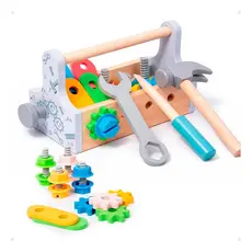 Brinquedo Conjunto  Caixa de Ferramentas Madeira Montessori Didático Infantil