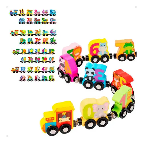 Trem Magnético Montessori Madeira - Brinquedo Educativo Números Cores Infantil