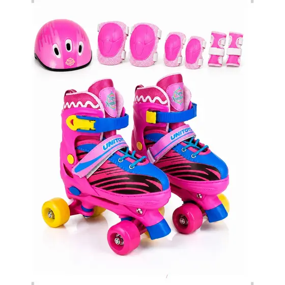 Patins 4 Rodas Infantil Rosa Roller Tamanho ajustável + Kit Proteção