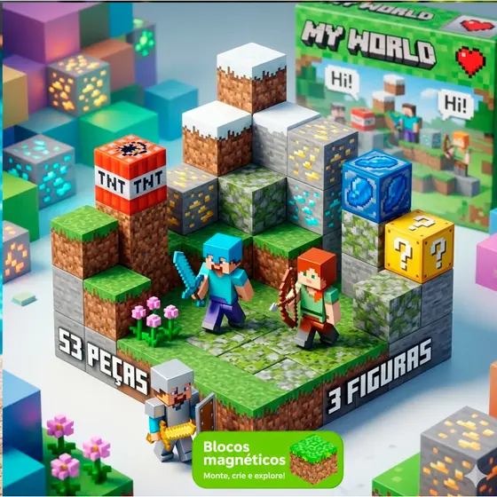 Kit Cubos Magnéticos Construção 50 Peças Blocos de Montar Infantil