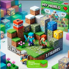 Kit Cubos Magnéticos Construção 64 Peças Blocos de Montar Infantil