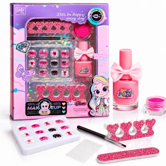 Kit Maquiagem e Manicure Infantil Completo Menina Esmalte Postiço Brinquedo