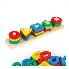 Brinquedo Educativo Infantil de Madeira MDF Encaixe Didático Formas Coloridas