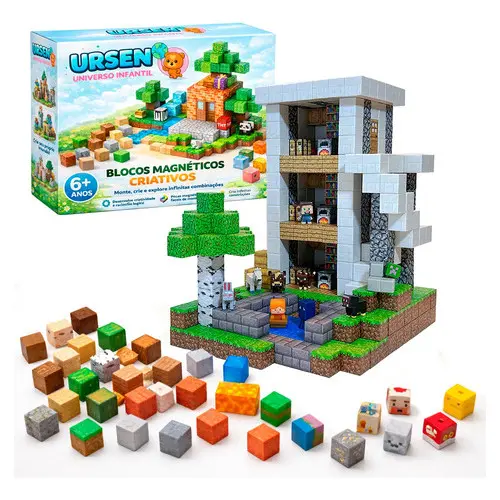 Kit 200 Peças Blocos Magnéticos Infantil Cenários Criativos Educativo Blocos Imã Construção