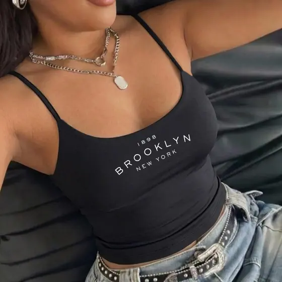 Regata de Alcinha Blusa Feminina Brooklyn New York Basic Forrada Moda Casual Comfy