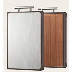 Tábua de corte Carne Legumes e Vegetais Dupla Face Aço Inox e Madeira Premium Resistente Com Alça