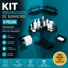 Kit 5 Suportes de Banheiro Alto Adesivo Organizador de Parede Sabonete Shampoo Condicionador e Papel