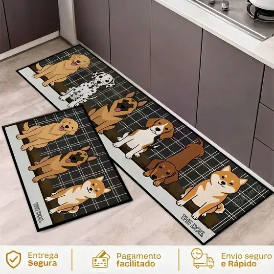 Kit Tapete Jogo Passadeira Cozinha Belga Antiderrapante 2 Peças Em Promoção