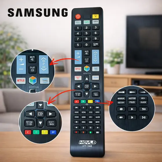 Controle remoto UNIVERSAL SAMSUNG LCD / NETFLIX, YOUTUBE, GLOBOPLAY, HULU / HY-348