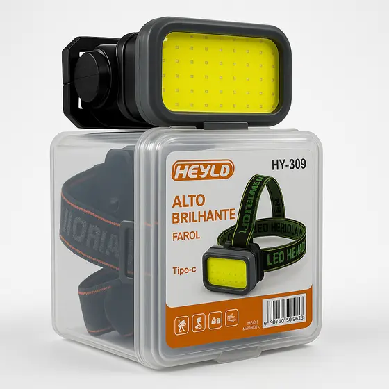 Lanterna de Cabeça Recarregável LED COB 50 Leds 4 Modos USB Tipo-C Elástico Ajustável