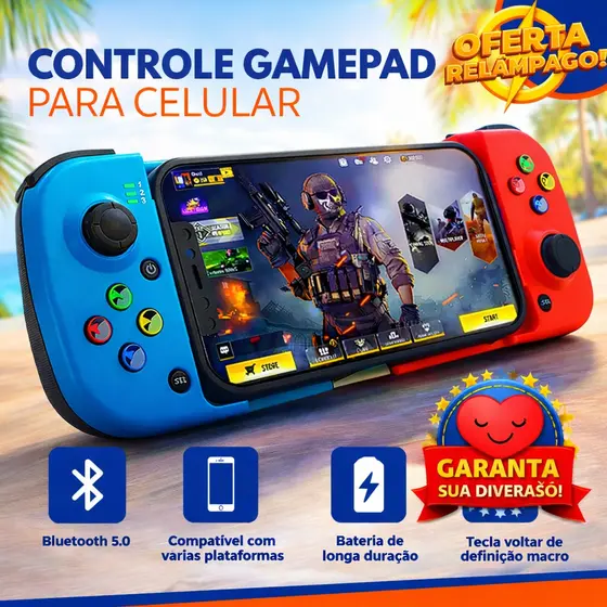 Controle Gamepad Bluetooth 5.0 para Celular Android iOS PC Switch Recarregável Joystick Ergonômico com Bateria de Longa