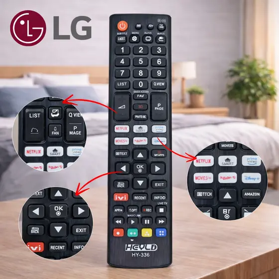 Controle remoto UNIVERSAL LG / NETFLIX, PRIME VIDEO, DISNEY+, RAKUTEN / HY-336