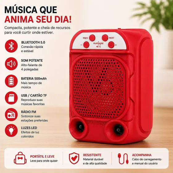 Caixa de Som Bluetooth GTS-1681 4 Polegadas Portátil RGB LED USB TF Rádio FM Som Potente