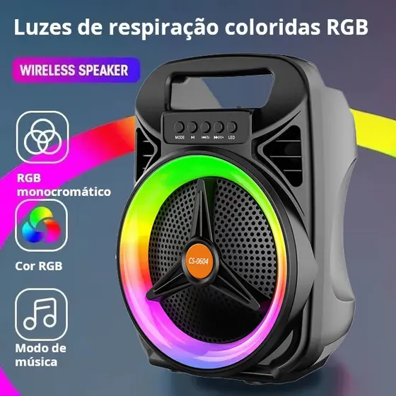 Caixa de Som Bluetooth Portátil 2000W PMPO LED + Microfone RGB/Microfone/USB/SD/Aux