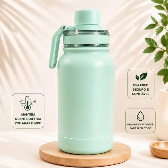 Garrafa Térmica Inox 304 600ml ou 800ml com Alça Portátil Parede Dupla a Vácuo Conserva Quente e Frio