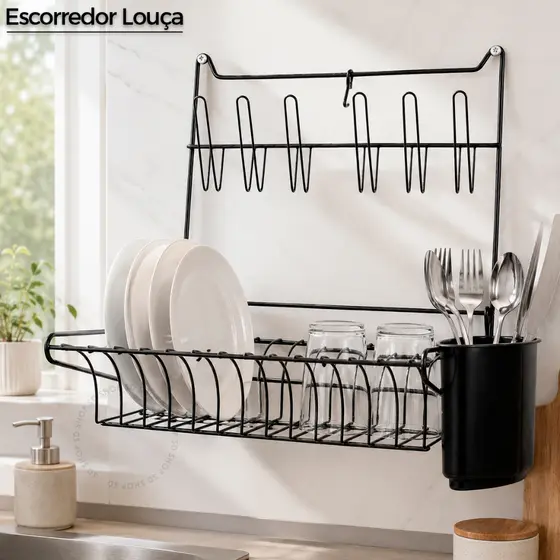 Escorredor Louça Suspenso Parede Dobravel Resistente Retrátil Pratos Copos Porta Talher