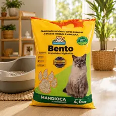 Areia Higiênica Mandioca Mix Granulados Biodegradável Natural Bento para Gatos Alta Absorção 4 kg