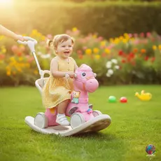 Cavalinho Balanço Passeio Empurrador Rosa Diversão Segura Infantil Conforto Estável