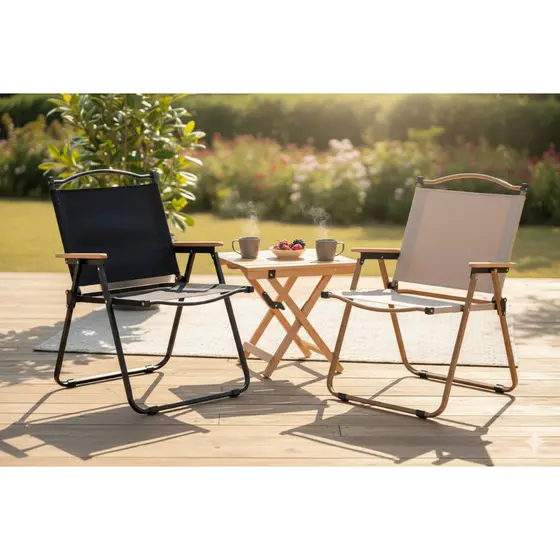 kit 02 Cadeira Dobrável Reforçada Braços Madeira Camping Praia Jardim Conforto cor Sortida