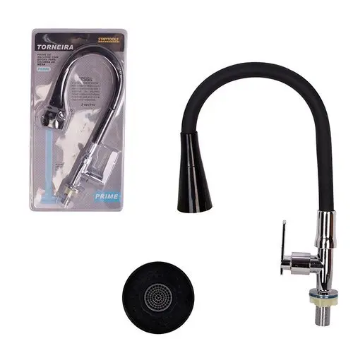 Torneira Mesa Flexível Silicone Ducha Cozinha Moderna Resistente Fácil Instalação Preta