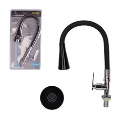 Torneira Mesa Flexível Silicone Ducha Cozinha Moderna Resistente Fácil Instalação Preta