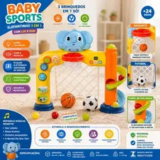 Brinquedo Infantil Futebol e basquete Eletronico Elefantinho 3 Em 1 Luz Som Interativo Educativo