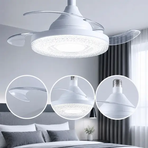 Ventilador de Teto Silencioso 120w Bivolt 3 hélices Retratil Lâmpada de LED 3 cores com Controle