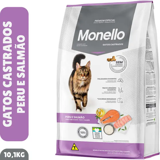 Ração Monello Gatos Castrados Peru e Salmão 10,1kg