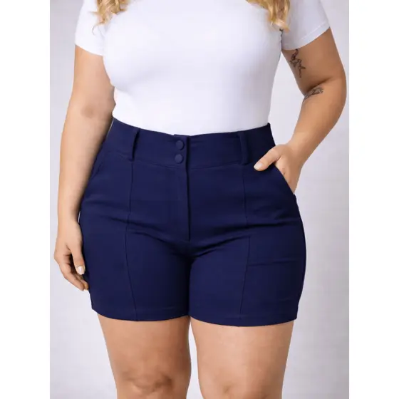 Short Social Plus Size Feminino Bengaline Com Botão E Zíper Alfaiataria Cintura Alta 42 ao 52