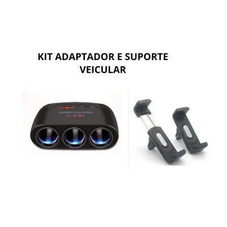 Kit Adaptador Veicular carregador e isqueiro 5 em 1 + Suporte Celular GPS