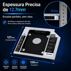 Case Caddy Gaveta Suporte Para HD Notebook Com Conector SATA E Adaptador Para SSD
