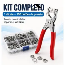 Kit Alicate Aplicador Com 100 Botões De Metal Pressão Para Costura Roupa
