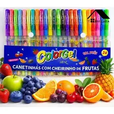 Caneta Gel Colorgel Canetinhas Coloridas Perfumadas Glitter Kit 24 Cores
