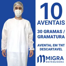 Avental Descartável 30g Kit 10 Un Manga Longa Jaleco Capote TNT Gramatura Não Estéril Migra