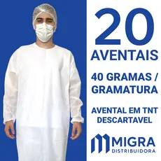 Avental Descartável 40g Kit 20 Un Manga Longa Jaleco Capote TNT Gramatura Não Estéril Migra