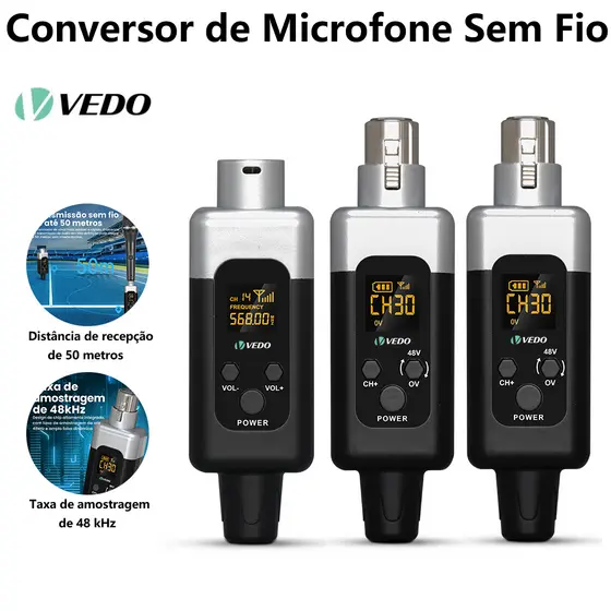 VEDO 3 IN 1 Conversor De Microfone Sem Fio Transmissor e Receptor de Microfone Para Microfone